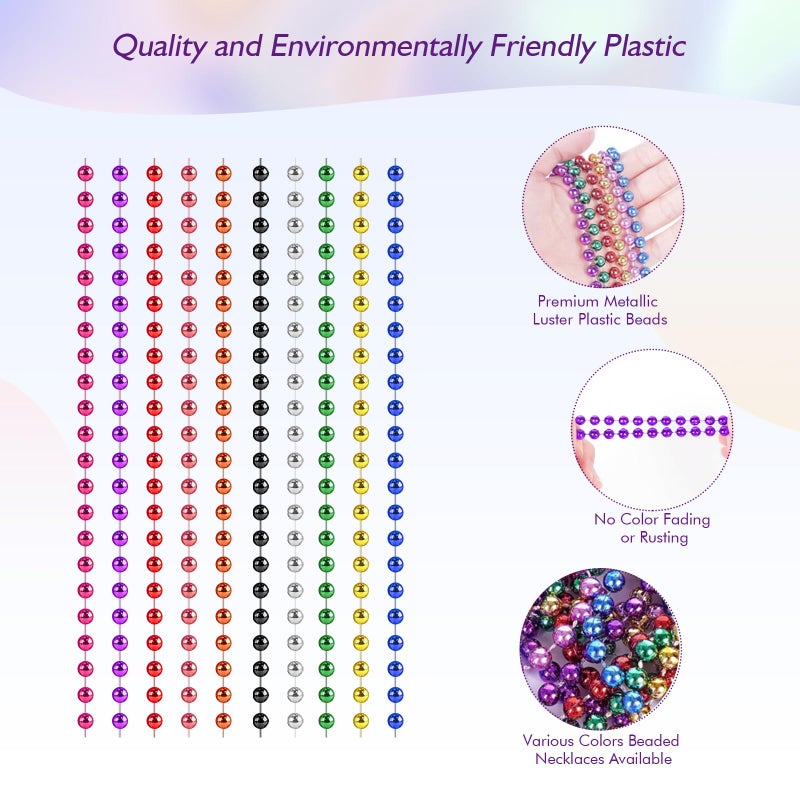 ZYFLSQ 300 Pcs Mardi Gras Beads Necklaces Bulk  33"" 7mm Multi Colors Metallic Beaded Necklaces for Party Costume Necklaces - Image 3